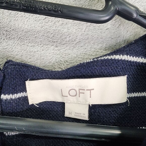 Womens Navy Ann Taylor Loft Striped Crop Top Lace Sleeves Round Neck Size M - Picture 3 of 9